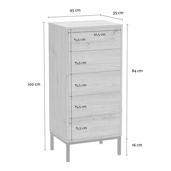 Calicosy - Hoog ladekast 5 laden LENNY - H100 cm - Metaal