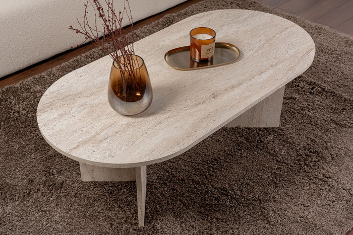 Giga Meubel - Salontafel Ovaal Travertinlook - 119x60x40cm - Sable