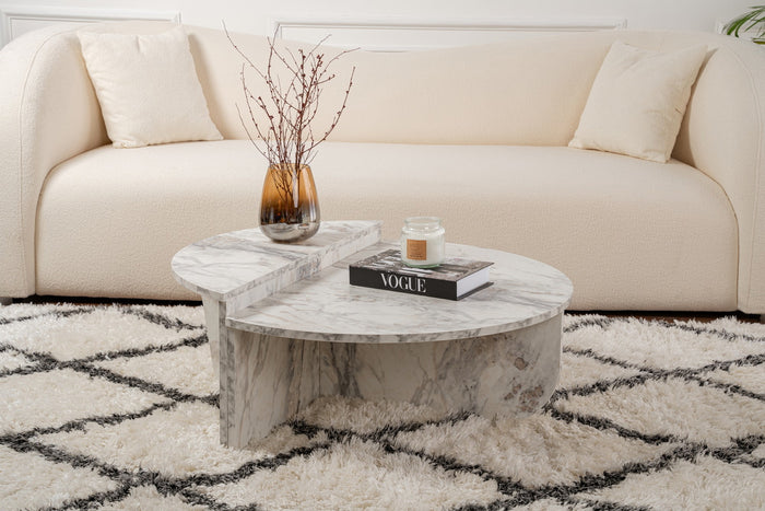 Giga Meubel - Salontafel Rond Wit Marmerlook - 90x60x30cm - Orion