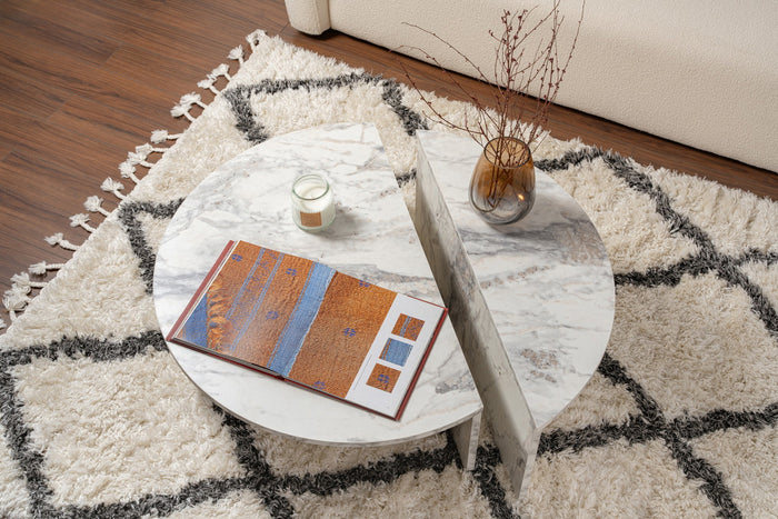 Giga Meubel - Salontafel Rond Wit Marmerlook - 90x60x30cm - Orion