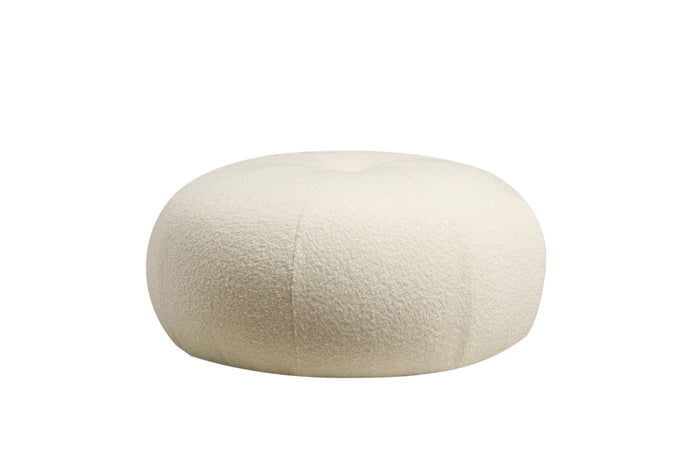Giga Meubel - Poef Rond Bouclé Wit - 55x55x35cm - Tina