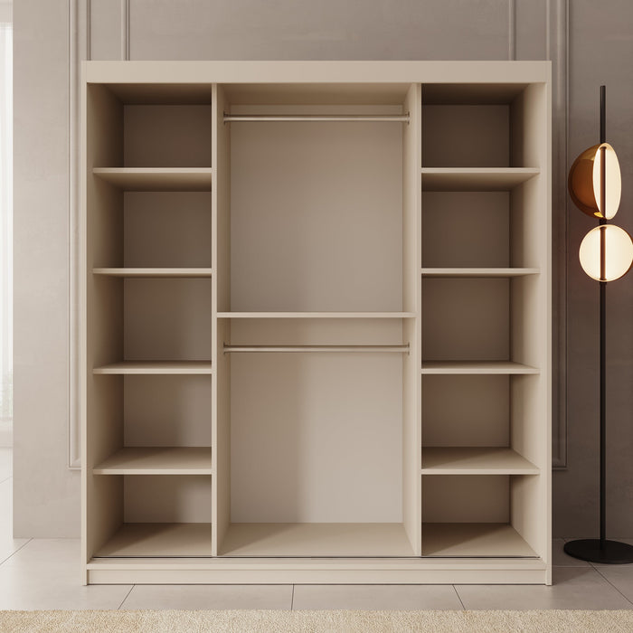 Meubella - Kledingkast Azai - Beige - 180 cm - Met spiegel