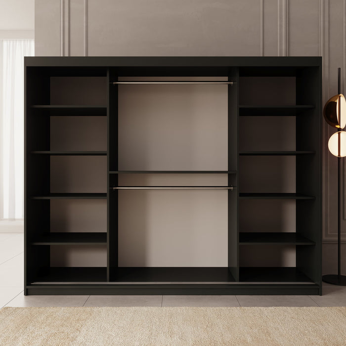 Meubella - Kledingkast Azai - Zwart - 250 cm - Met spiegel