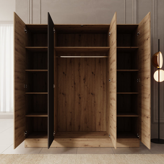 Meubella - Capri - Kledingkast 4-deurs - Eiken - 205x55x220 cm