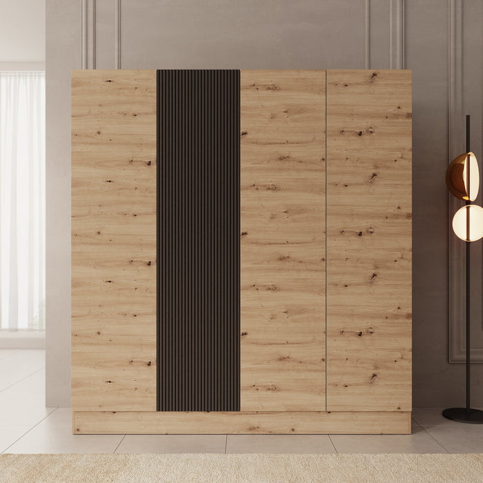 Meubella - Capri - Kledingkast 4-deurs - Eiken - 205x55x220 cm