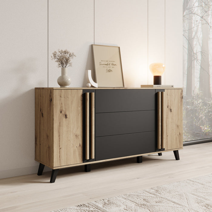Meubella - Hydra - Dressoir - Eiken|Zwart - 150x40x78 cm