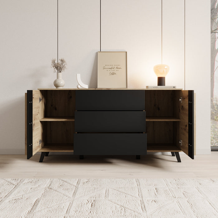 Meubella - Hydra - Dressoir - Eiken|Zwart - 150x40x78 cm