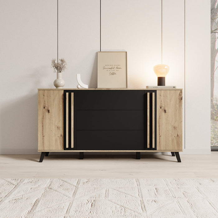 Meubella - Hydra - Dressoir - Eiken|Zwart - 150x40x78 cm