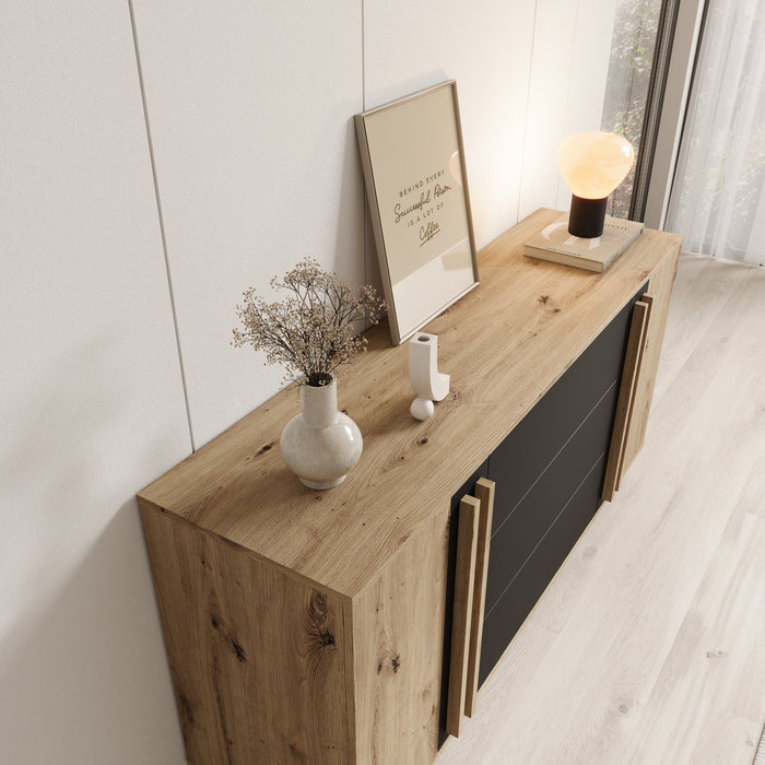 Meubella - Hydra - Dressoir - Eiken|Zwart - 150x40x78 cm