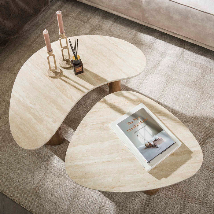 Giga Meubel - Salontafel Organic Travertin Set van 2