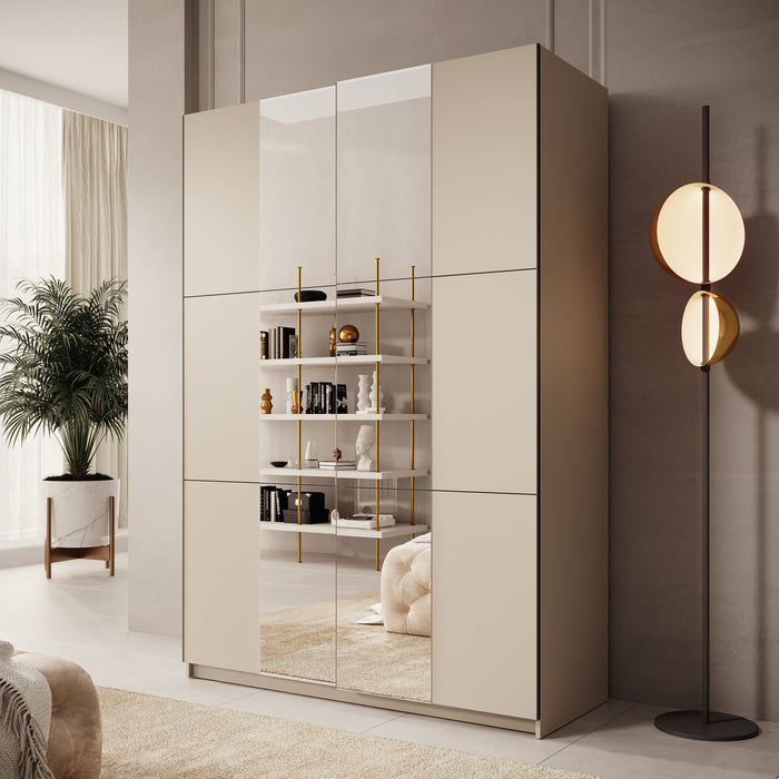 Meubella - Kledingkast Landon - Beige - 150 cm - Met spiegel