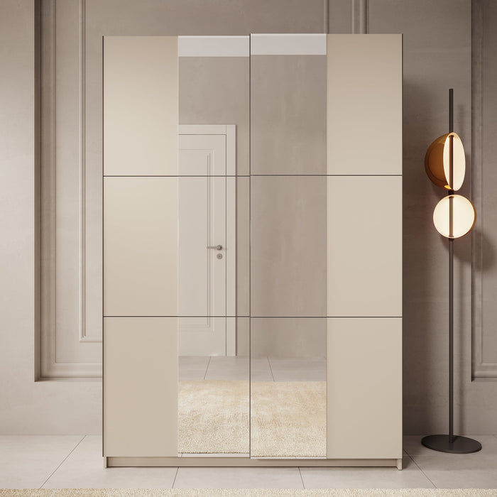 Meubella - Kledingkast Landon - Beige - 150 cm - Met spiegel