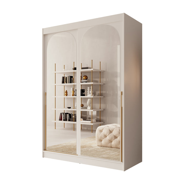 Meubella - Moniq - Kledingkast met schuifdeuren - Wit - 150x65x215 cm