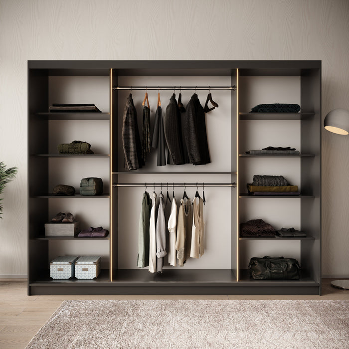 Meubella - Kledingkast Bravanti - Zwart - 250 cm