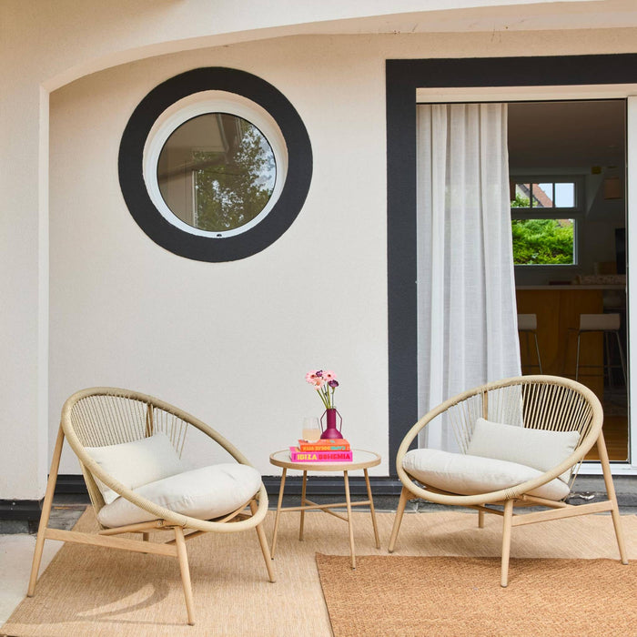 sweeek - Set van 2 tuinstoelen met stalen en rotan tafel