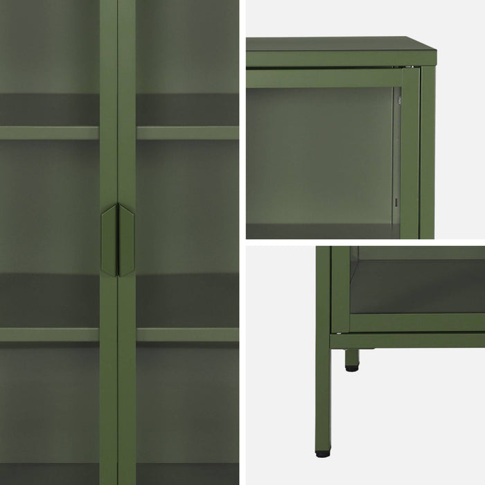 sweeek - Vitrinekast gehard glas en staal 2 deuren 180cm