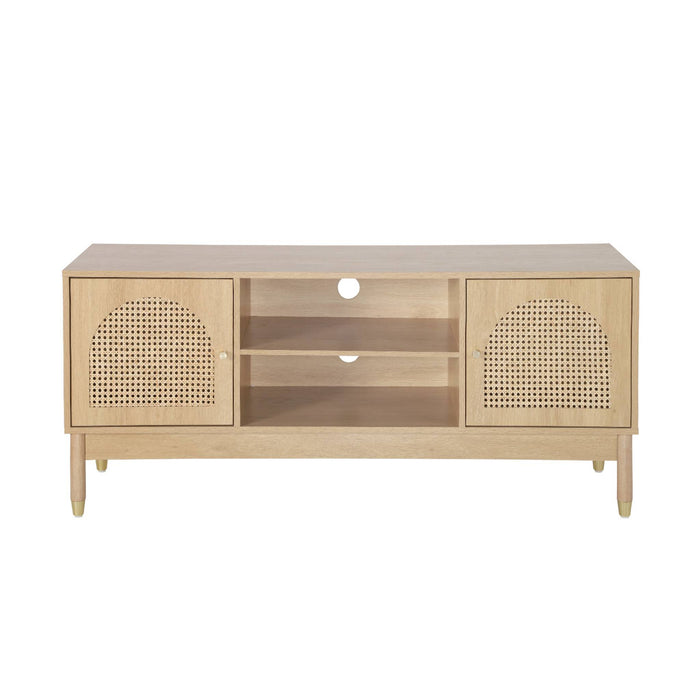 sweeek - Tv-meubel met houteffect en vlechtwerk 2 deuren 140cm