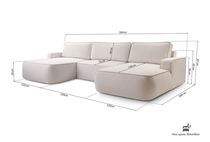 NADUVI Collection U-slaapbank Monteno bouclé met opbergruimte