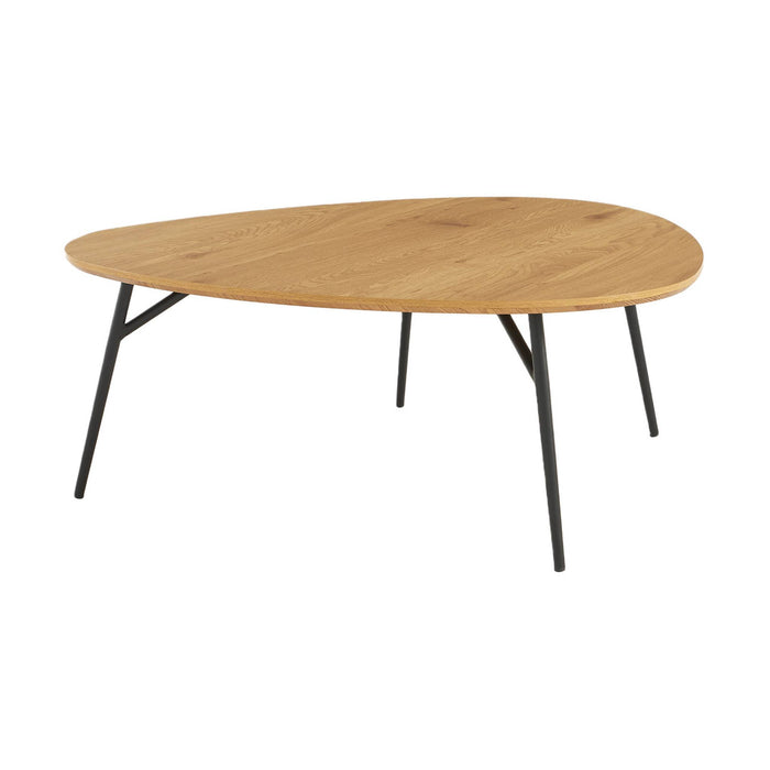 sweeek - Afgeronde driehoekige salontafel eikeneffect met zwarte