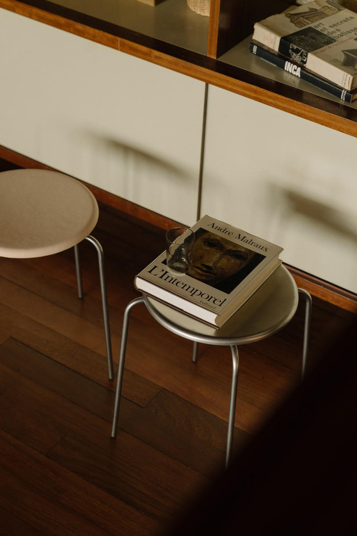 Petit Rond kruk Stainless Steel | Naturel Leather