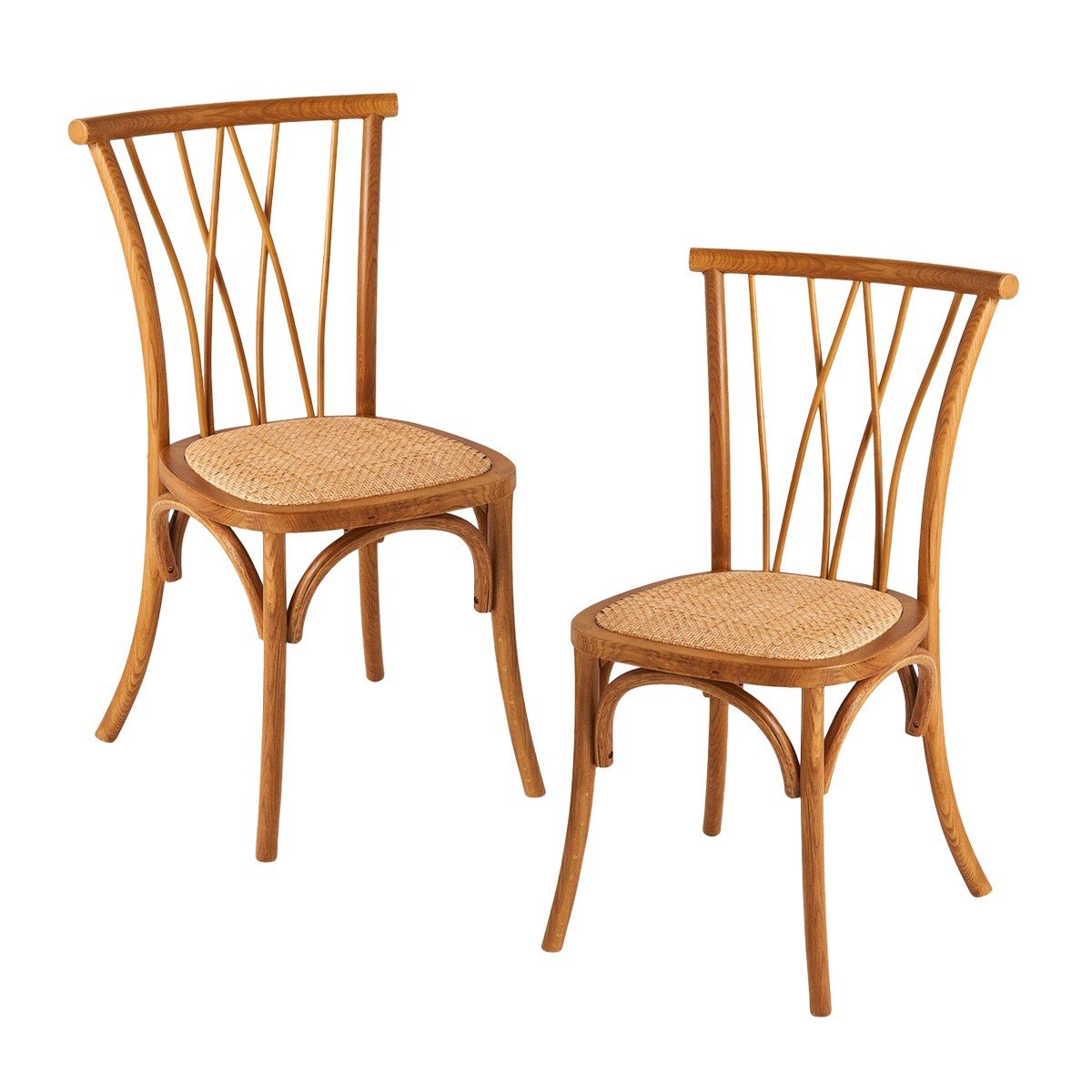 Calicosy - Set van 2 eiken stoelen met rotan zitting OLYMPIA - Bruin