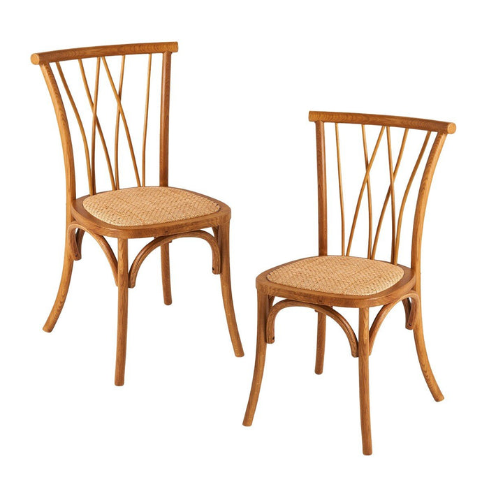 Calicosy - Set van 2 eiken stoelen met rotan zitting OLYMPIA - Bruin