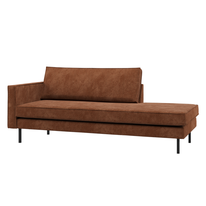 WOOOD Rodeo Daybed Links - Ribstof - Roestbruin - 85x203x86