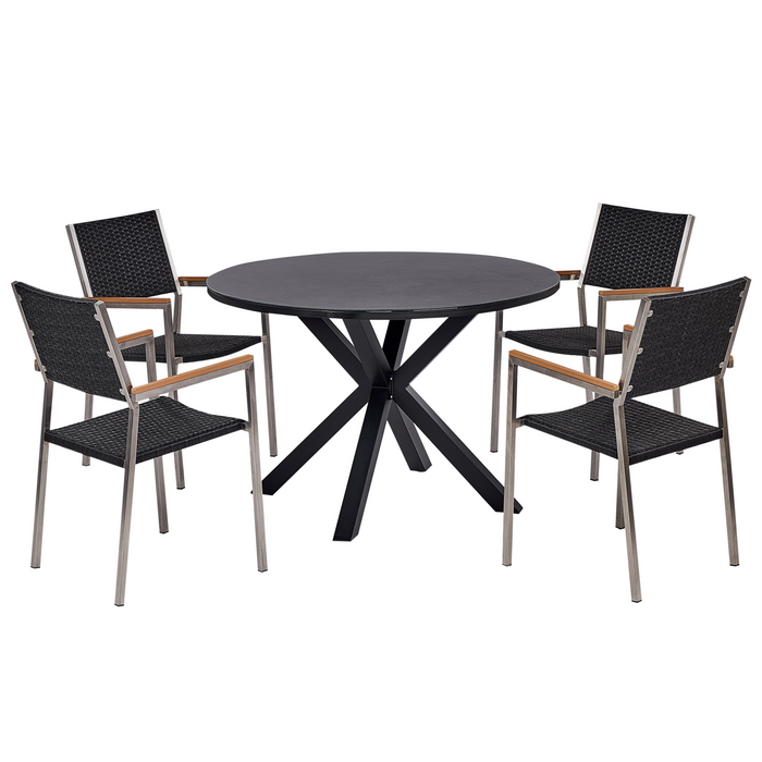 Beliani-MALETTO|GROSSETO-Tuinset 4-zits-Zwart-Aluminium|Rotan|Glas
