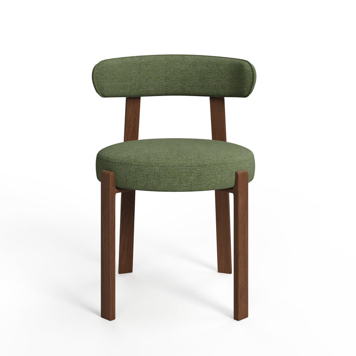 Set van 2 kakigroene chenille fluwelen stoelen met walnoten poten