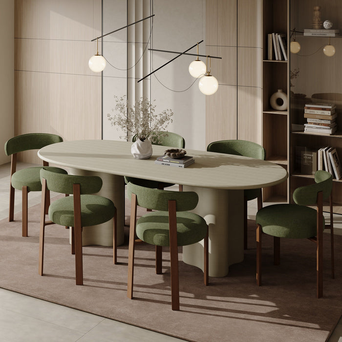 Set van 2 kakigroene chenille fluwelen stoelen met walnoten poten