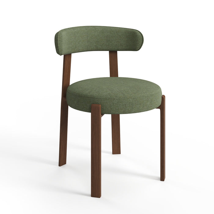 Set van 2 kakigroene chenille fluwelen stoelen met walnoten poten