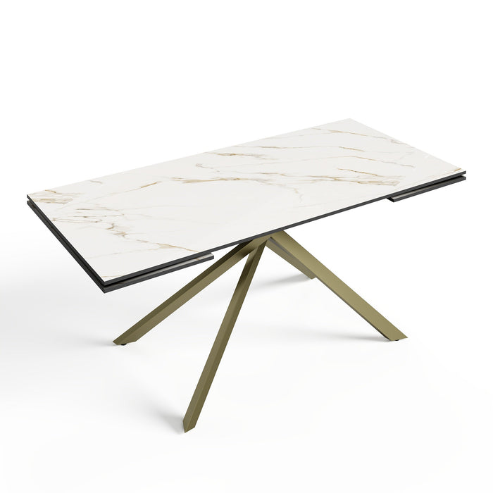 Uitschuifbare tafel 8-10 personen wit marmer effect keramiek 180cm