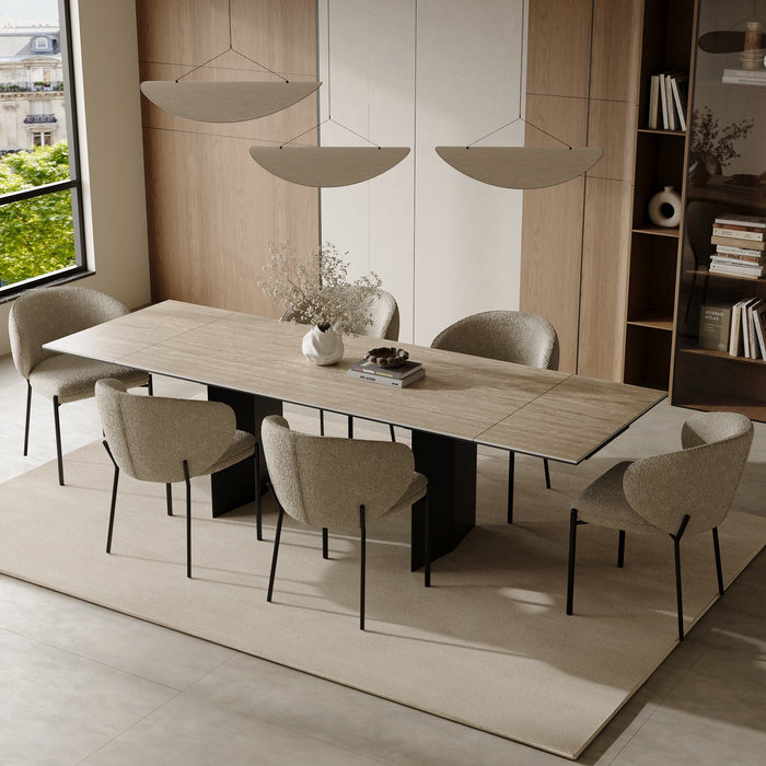 Uitschuifbare tafel 8-10 personen travertinlook zwarte poten 180 cm