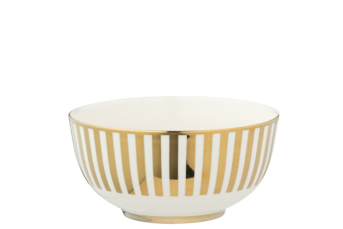 J-Line schaal Gestreept - porselein - goud|wit - doos van 2