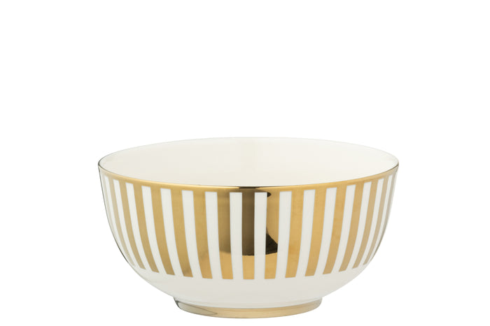 J-Line schaal Gestreept - porselein - goud|wit - doos van 2
