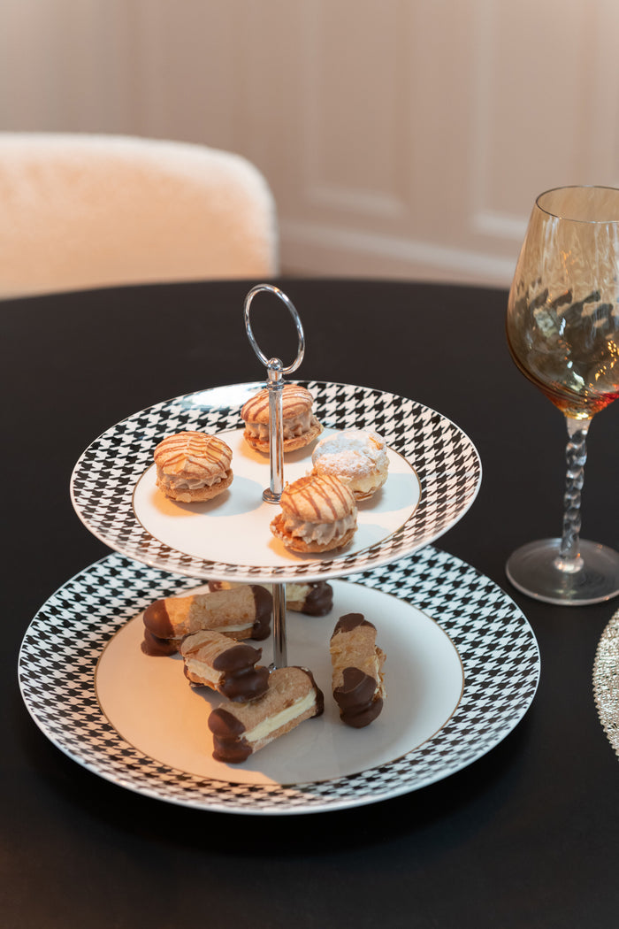 J-Line taartplateau Pied-Poule - porselein - wit|zwart