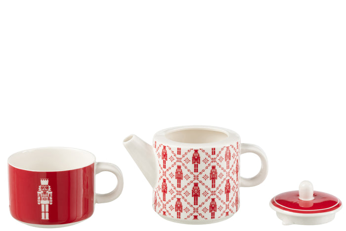 J-Line theepot + tas - keramiek - rood - giftbox van 2