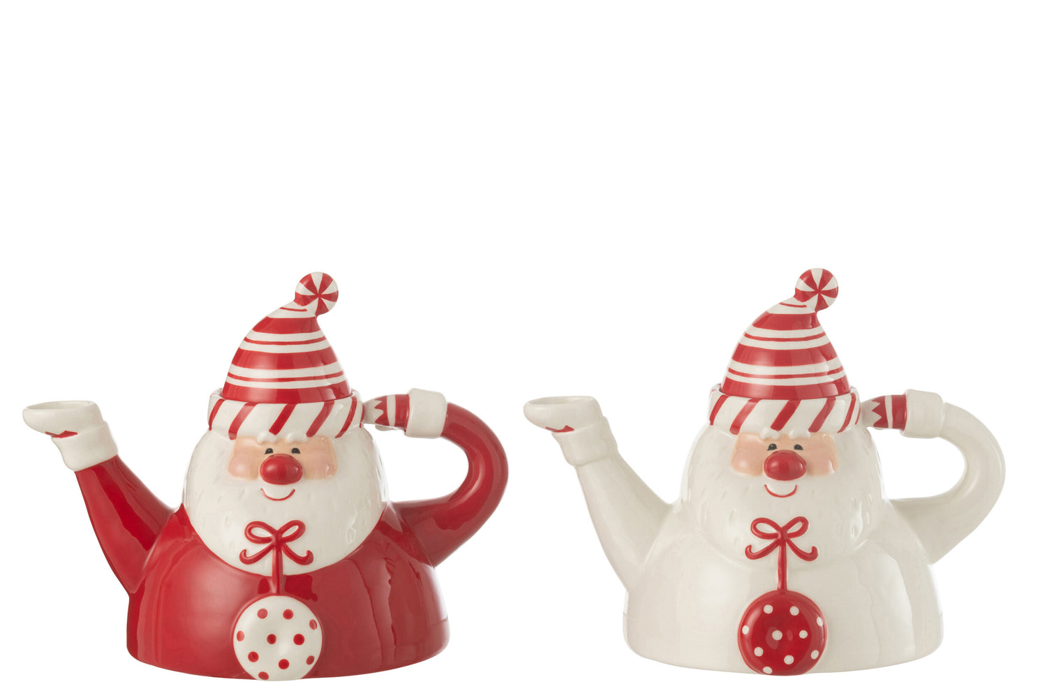 J-Line theepot Kerstman Dolomite - keramiek - wit|rood - 2 stuks
