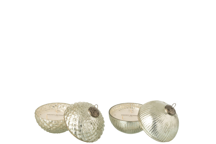 J-Line geurkaars Kerstbal - glas - zilver - small - 2 stuks