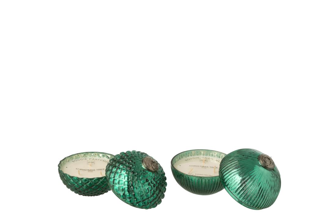 J-Line geurkaars Kerstbal - glas - groen - small - 2 stuks