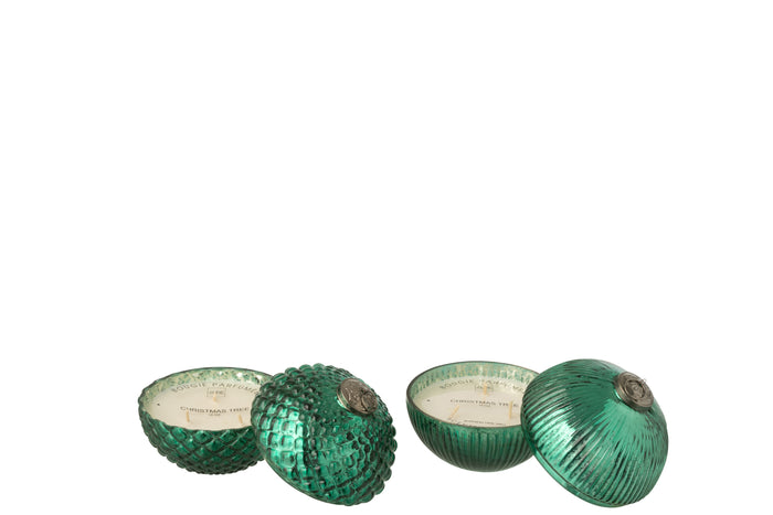 J-Line geurkaars Kerstbal - glas - groen - small - 2 stuks