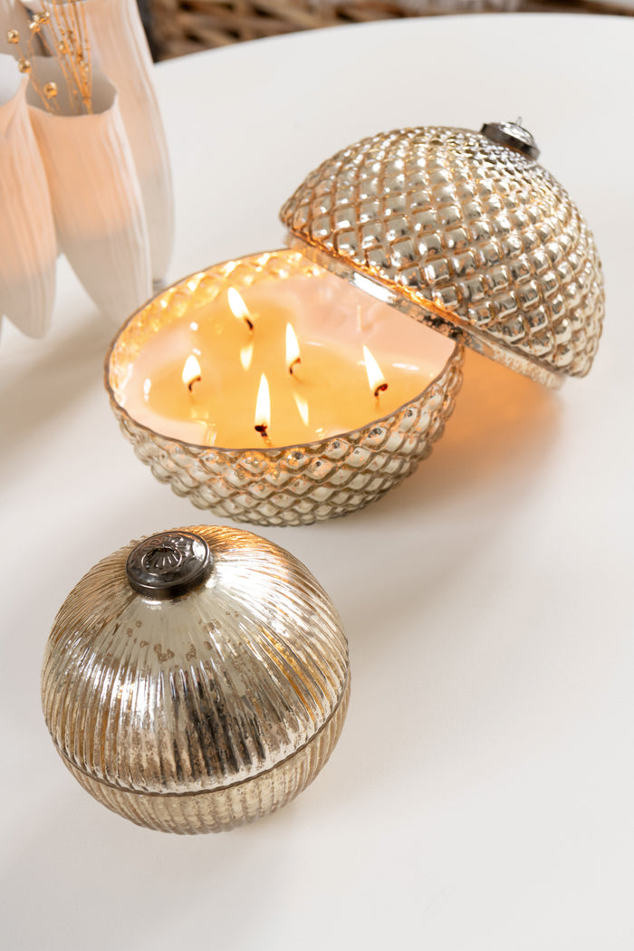 J-Line geurkaars Kerstbal - glas - goud - small - 2 stuks