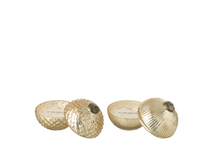 J-Line geurkaars Kerstbal - glas - goud - small - 2 stuks