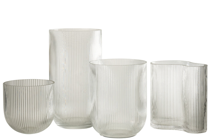 J-Line vaas Gestreept - glas - transparant - large