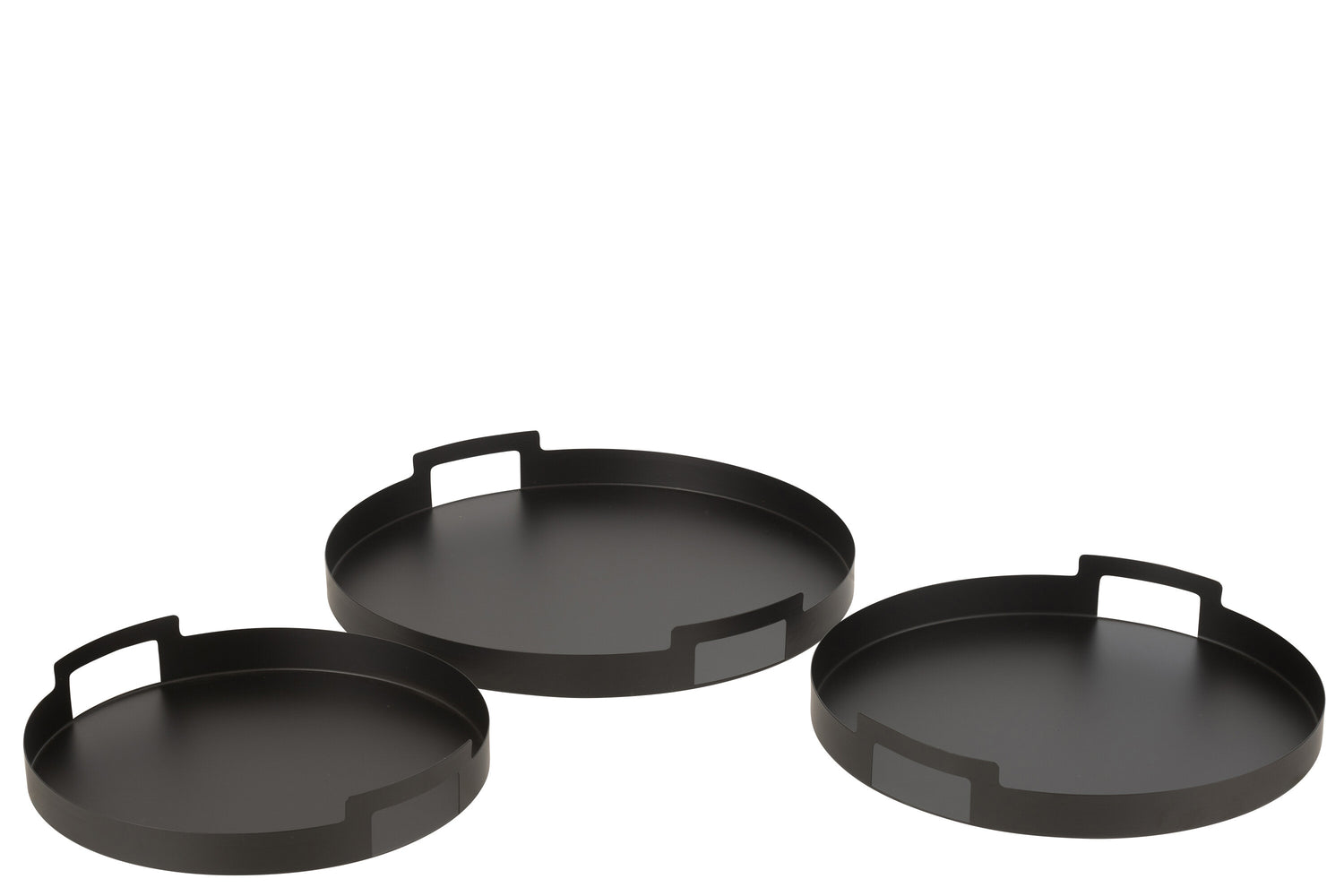 J-Line plateau Rond - metaal|polyresin - zwart - 3 stuks