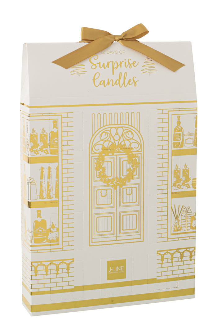 J-Line geurkaars Surprise Window - goud|wit - 12 candles