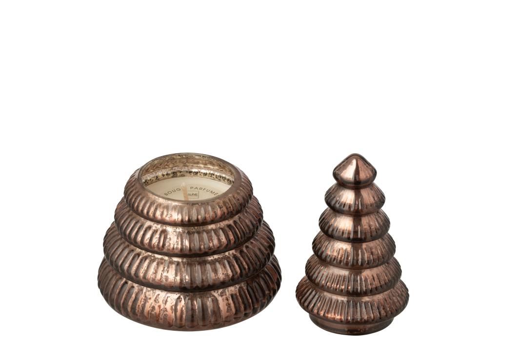 J-Line geurkaars Boom Geribbeld - glas - bruin - small