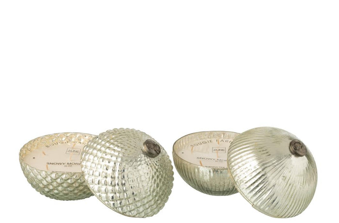 J-Line geurkaars kerstbal - glas - zilver - large - 2 stuks