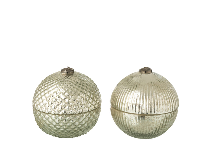 J-Line geurkaars kerstbal - glas - zilver - large - 2 stuks