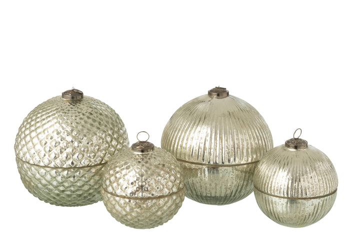 J-Line geurkaars kerstbal - glas - zilver - large - 2 stuks